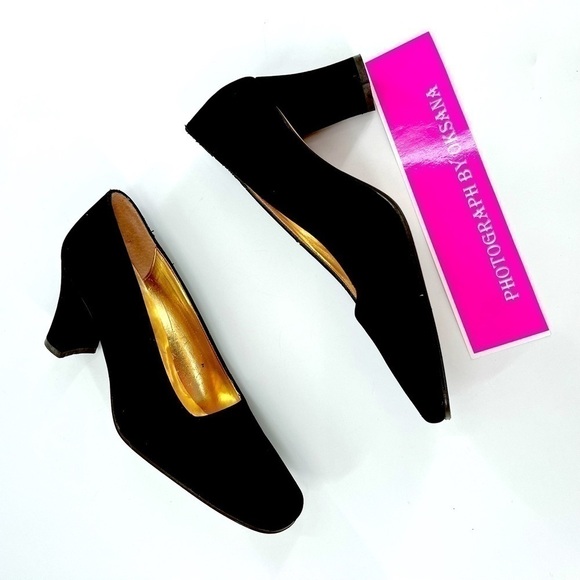 Nina Velour Block Heel Shoes Black Size 8 M Made in Spain - Picture 3 of 13